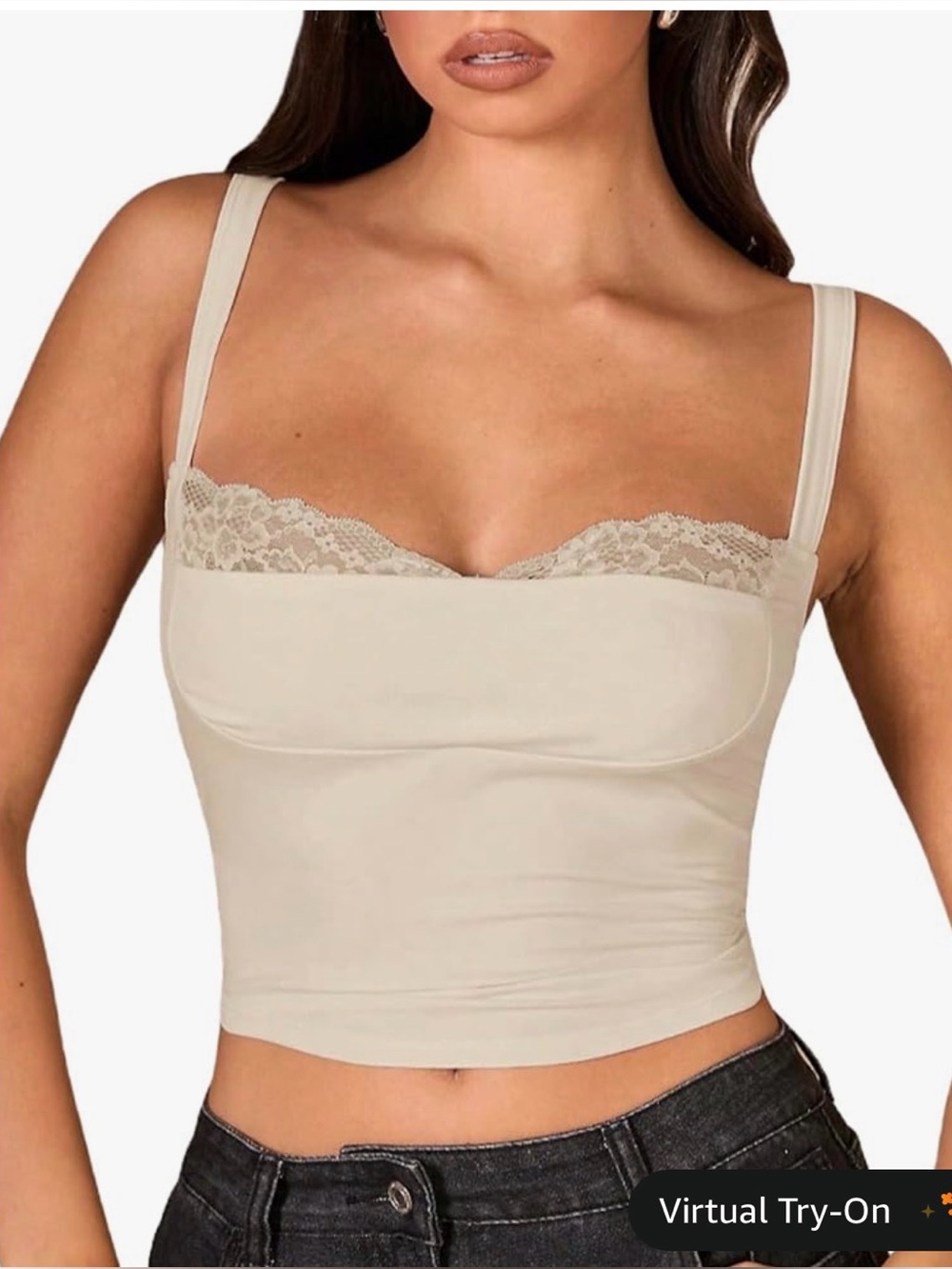 Lace Trim Cropped Camisole Tank Top - Cream